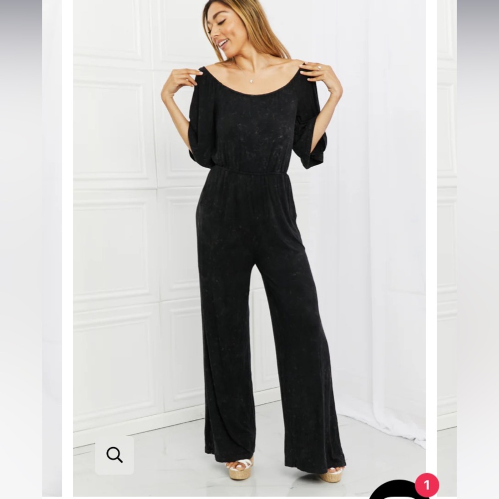 New White Birch Vintage Wash Jumpsuit in Black Sz 1X